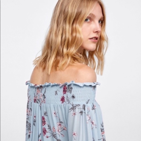 ZARA Premium Denim Collection Floral Print Off Shoulder Top - Picture 3 of 8